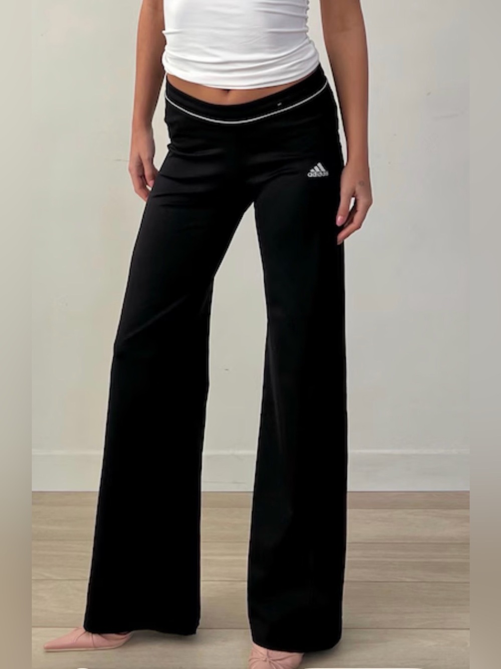 adidas Black Active Wide-Leg Track Pants with Purple Trim